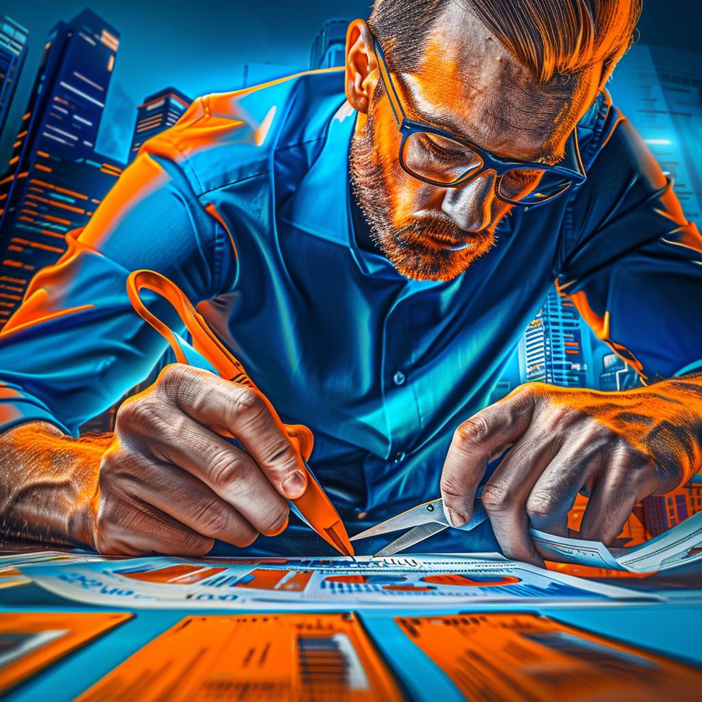scottv. Create an image of a determined business owner carefu 1 1